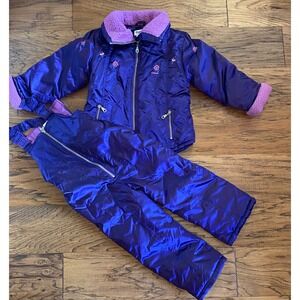 Vintage OshKosh B'gosh Girls Purple Floral Snowsuit Set Jacket and Bibs Size 5/6